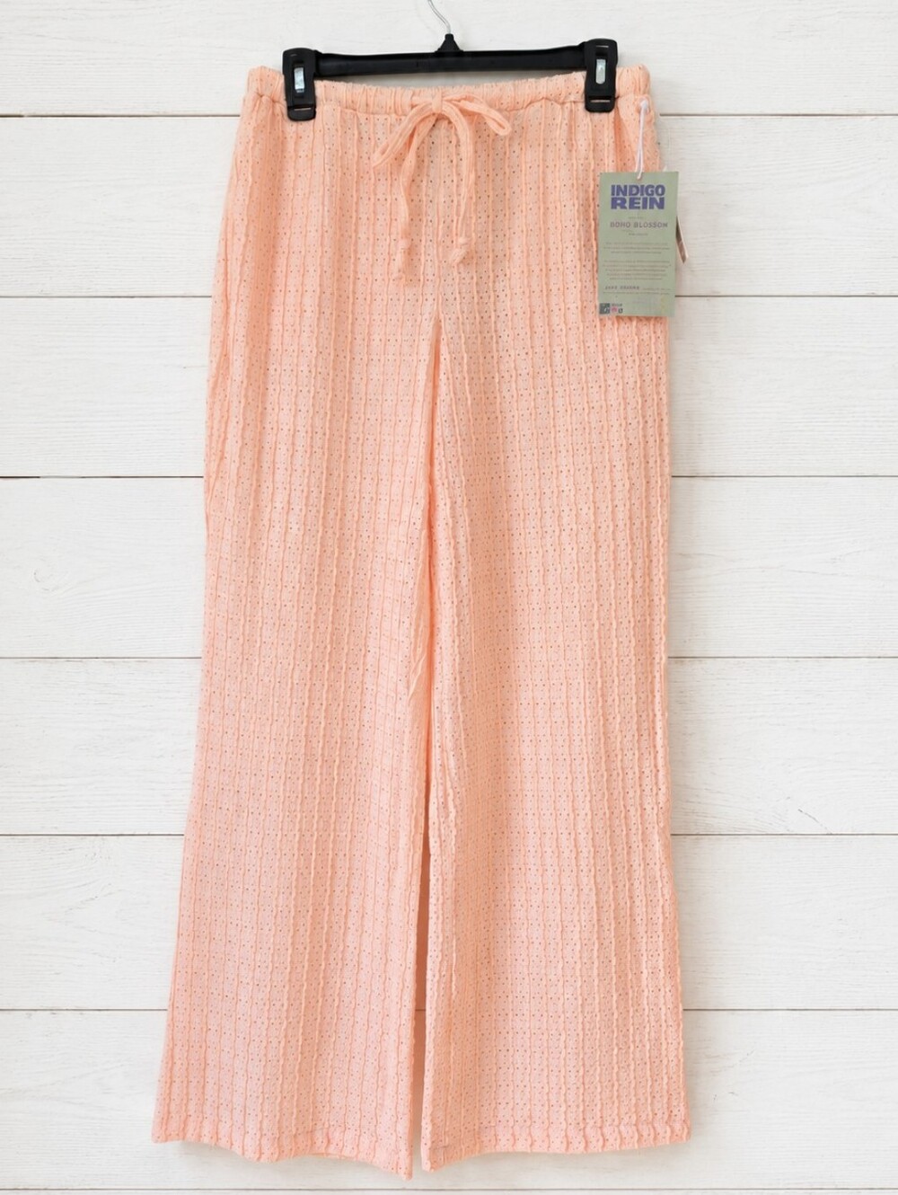 NWT Indigo Rein Peach Boho Crochet Wide-Leg Beach Pants Size M